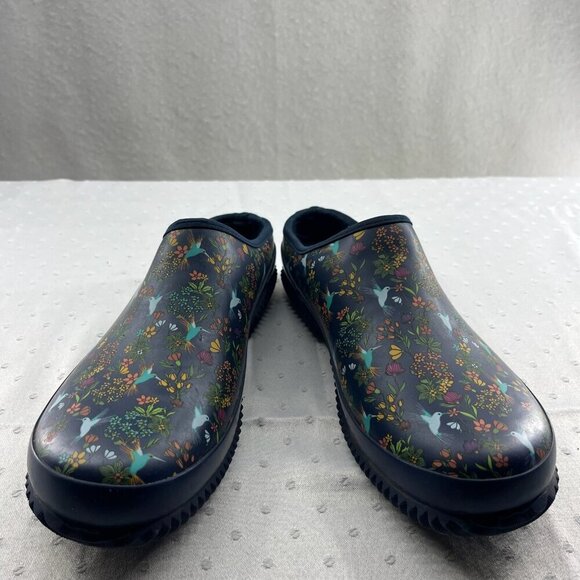 Western Chief Clog Shoes Women 10 Navy Blue Hummingbirds Waterproof Flat Slip On - Picture 4 of 10